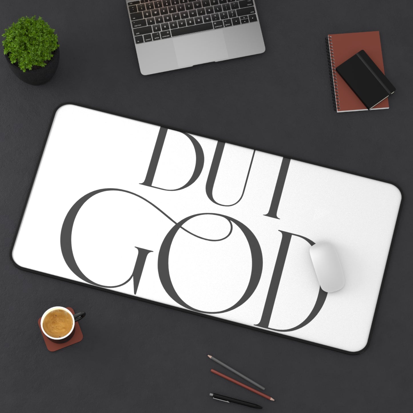 Desk Mat — Minimalist "BUT GOD" Inspirational Desk Mat for Christian Home Office