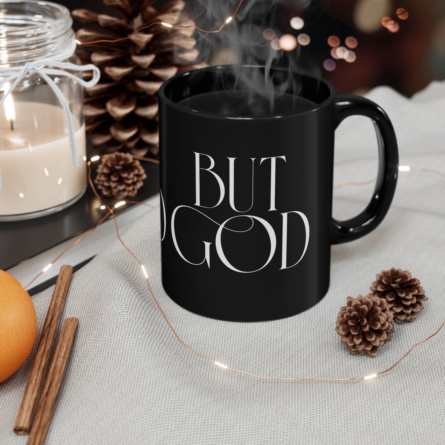 Black Ceramic Mug — “But God” Inspirational Coffee Cup (11oz & 15oz)