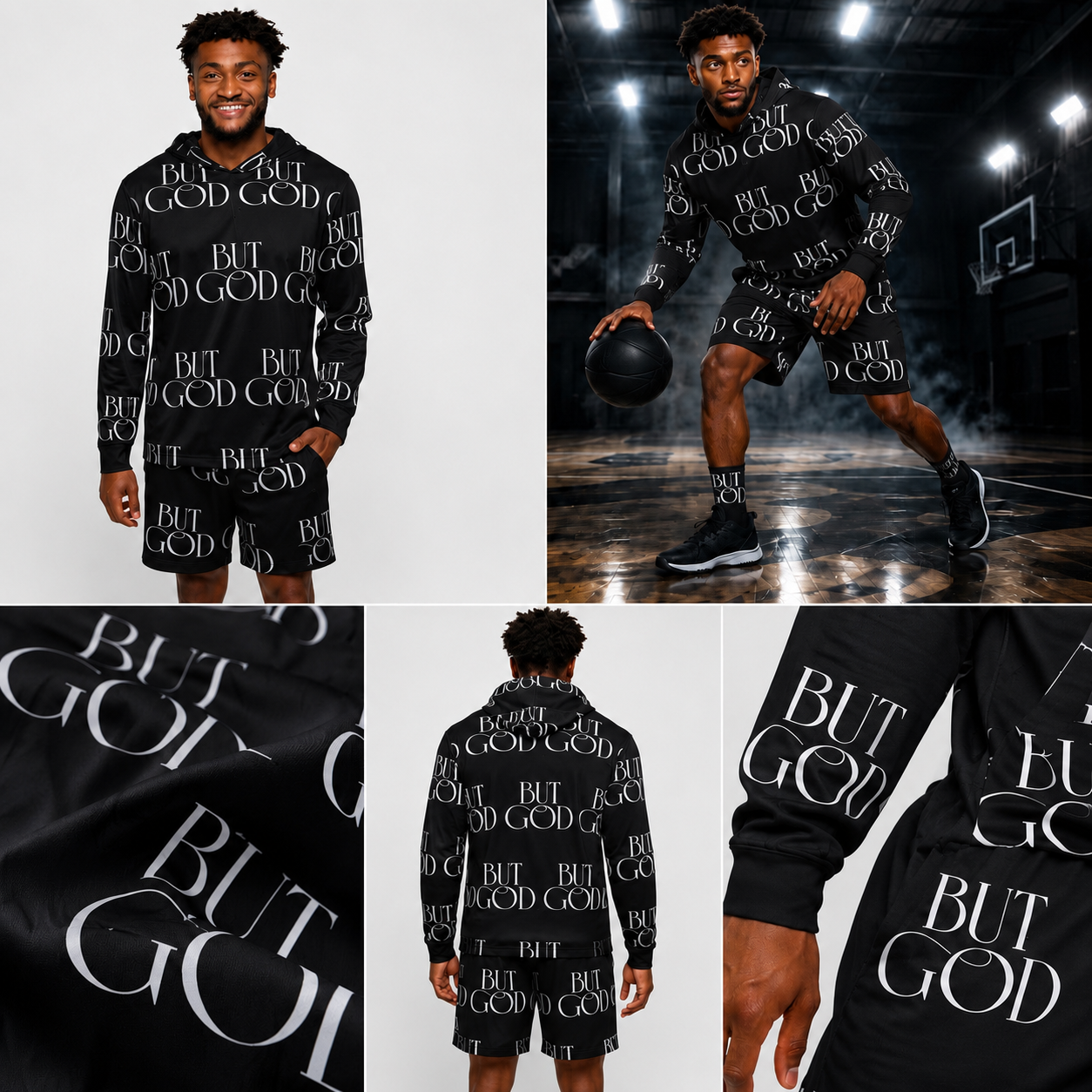 But God Athletic Shorts — Men's Black Faith Graphic Sports Shorts