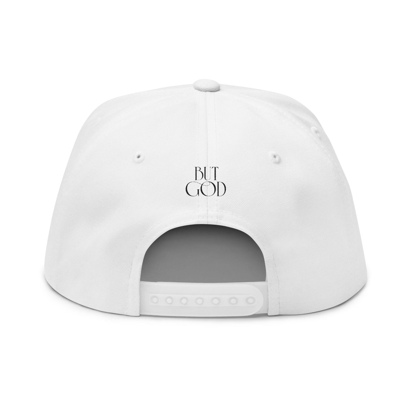 Copy of But God Embroidered Flat Bill Cap — Christian Snapback Hat