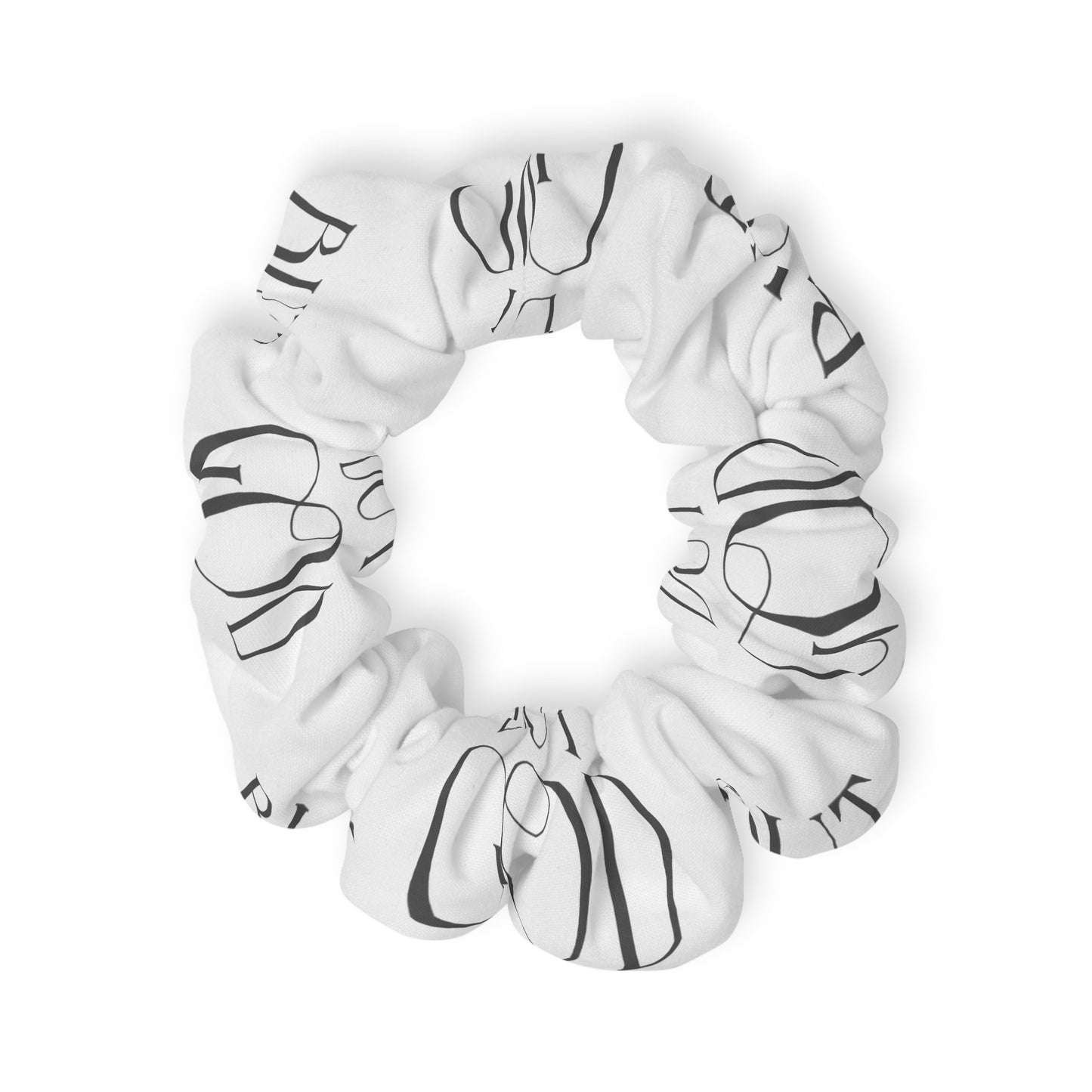 Minimalist Black Script Scrunchie — White Hair Tie with Handwritten Wording