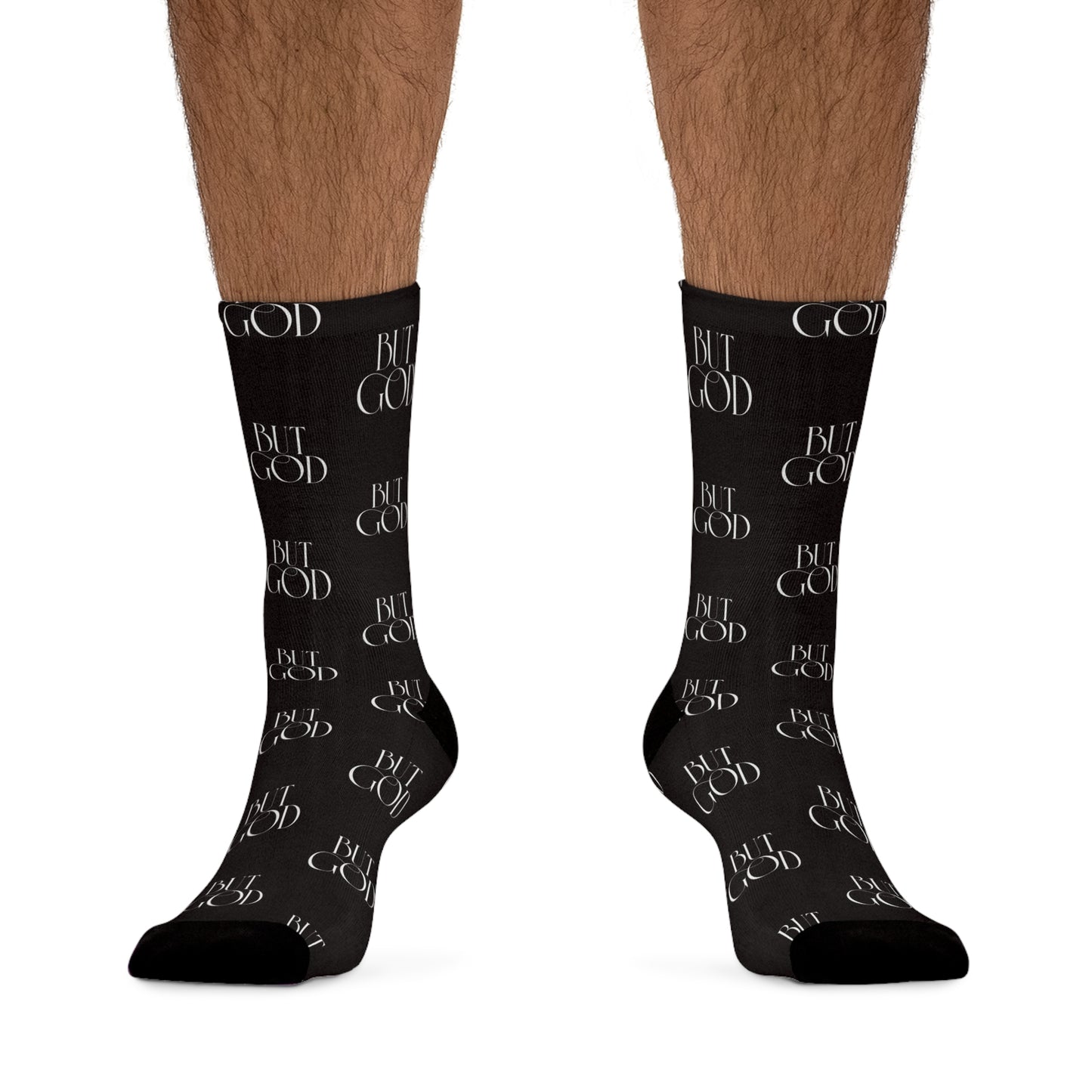 Black 'Feeling Good' All-Over Print Crew Socks — Recycled Poly
