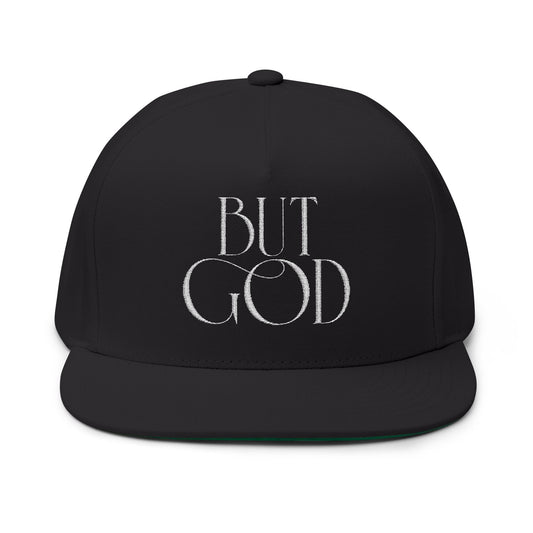 But God Embroidered Flat Bill Cap — Christian Snapback Hat