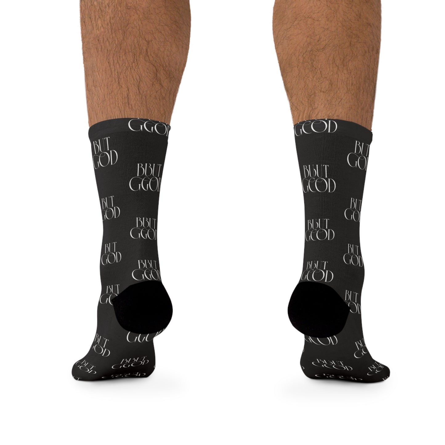 Black 'Feeling Good' All-Over Print Crew Socks — Recycled Poly