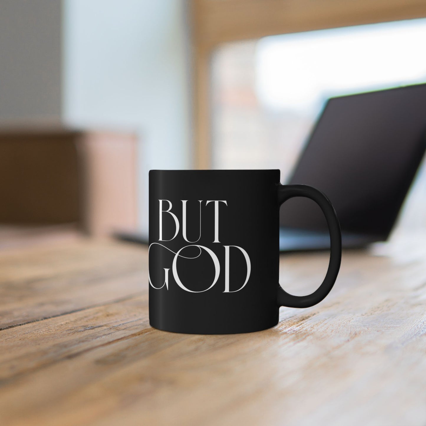 Black Ceramic Mug — “But God” Inspirational Coffee Cup (11oz & 15oz)