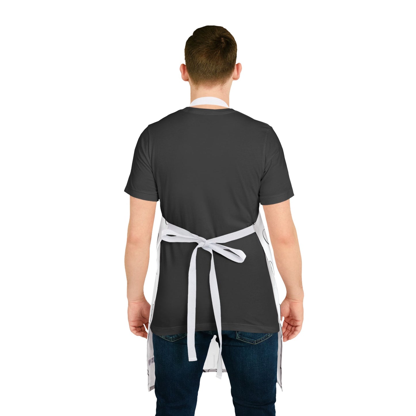 Bib Apron — Repeating "But God" Script Pattern, Christian Kitchen Apron