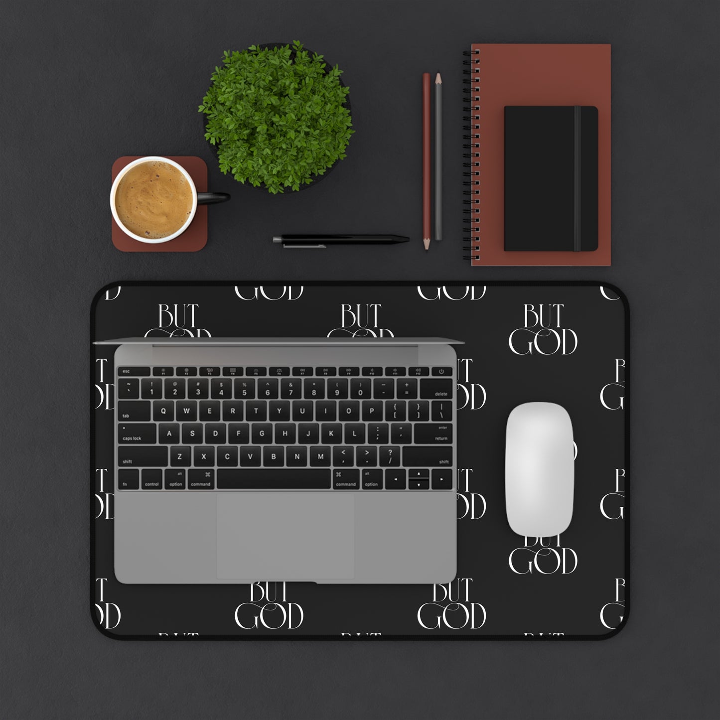 But God Pattern Desk Mat — Black Inspirational Office Desk Pad