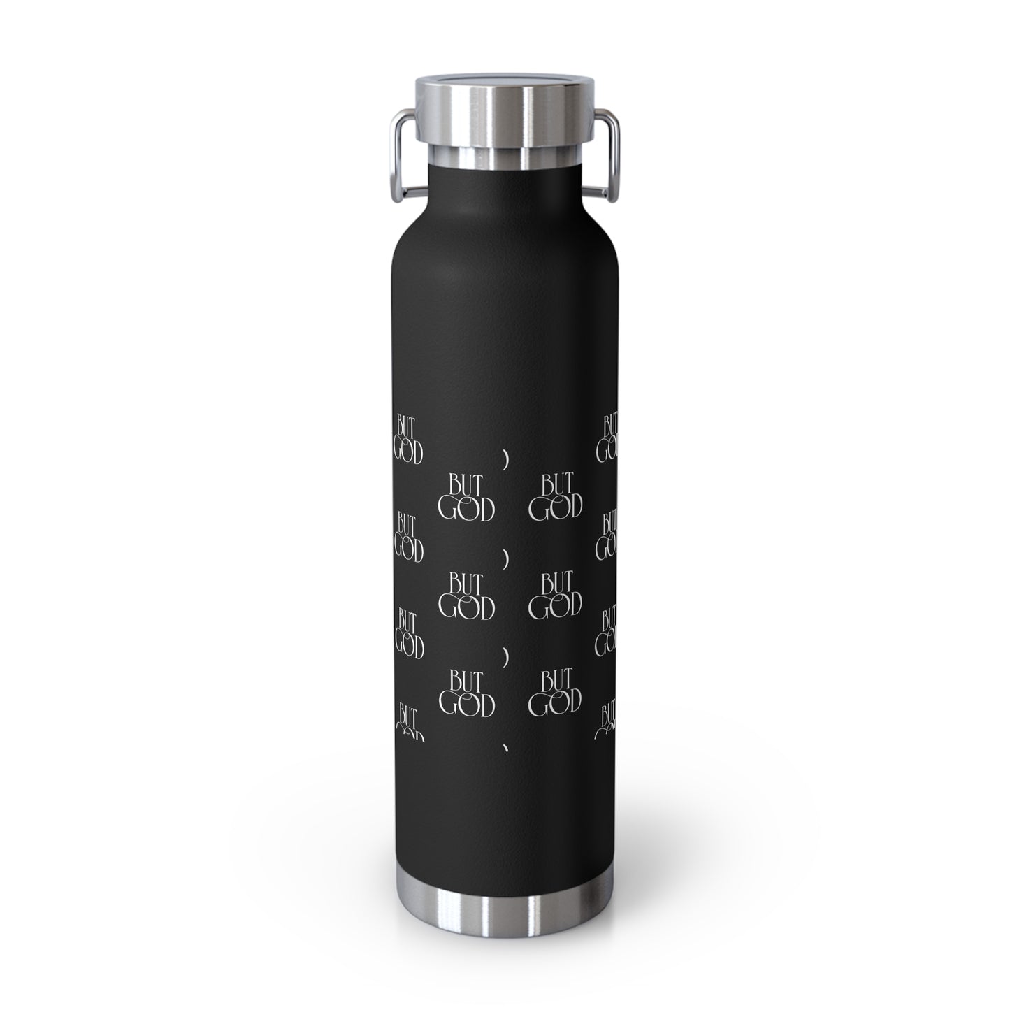 22oz Copper Vacuum Bottle — Black 'But God' Repeated Script Insulated Flask