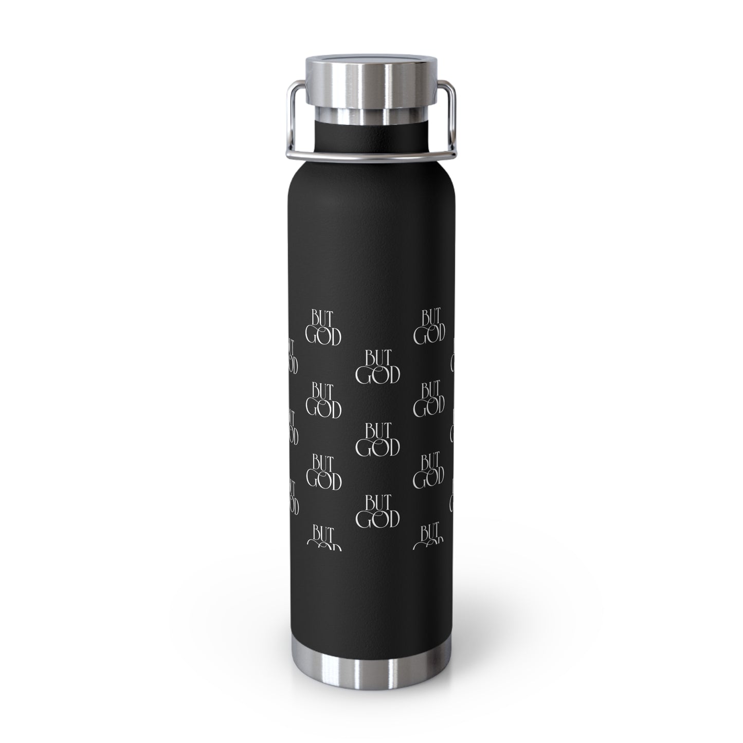 22oz Copper Vacuum Bottle — Black 'But God' Repeated Script Insulated Flask
