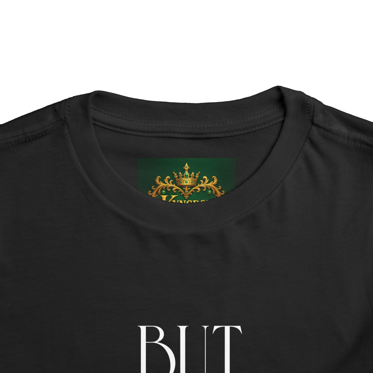 Toddler Tee — "But God" Minimalist Christian Graphic Shirt