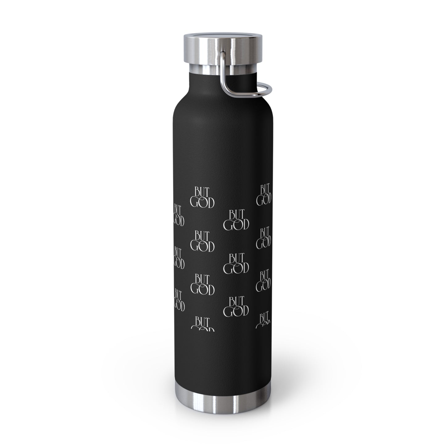 22oz Copper Vacuum Bottle — Black 'But God' Repeated Script Insulated Flask