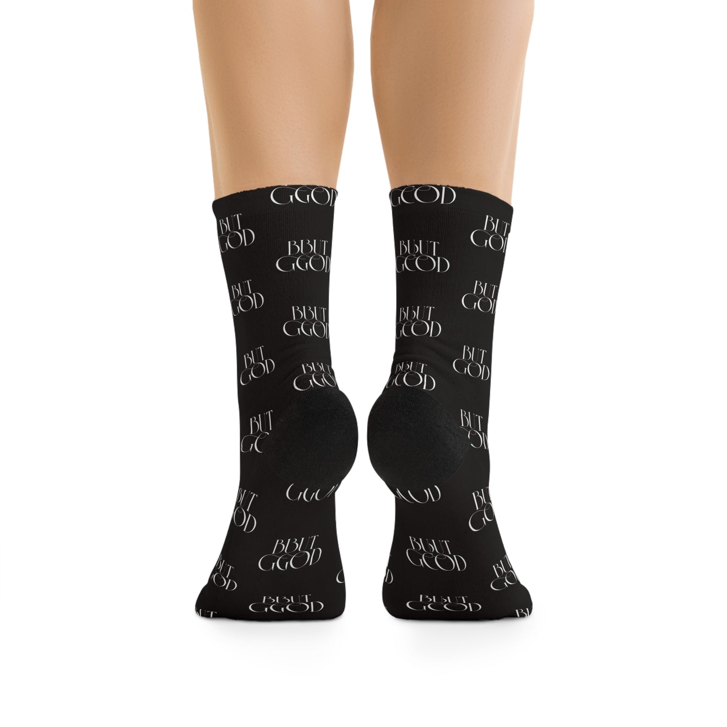 Black 'Feeling Good' All-Over Print Crew Socks — Recycled Poly