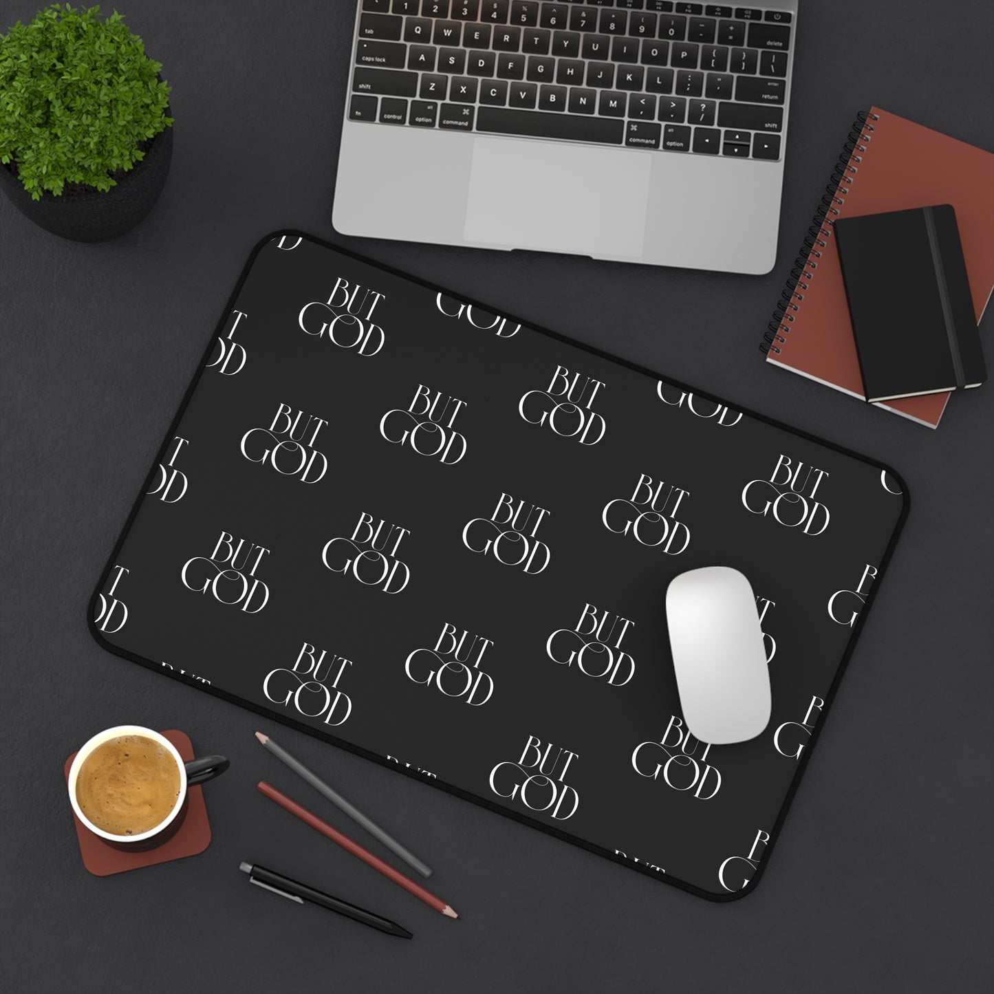 But God Pattern Desk Mat — Black Inspirational Office Desk Pad
